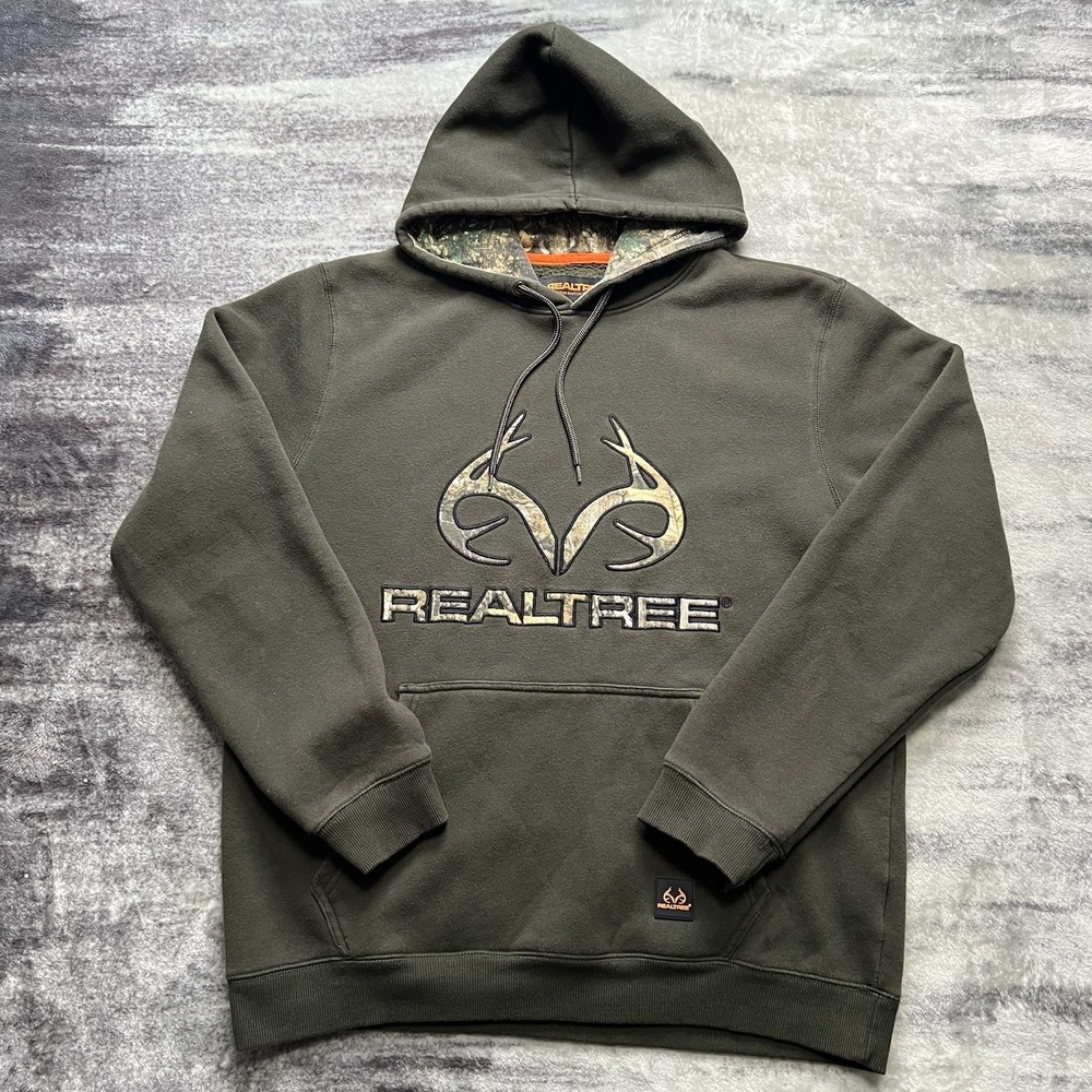Realtree Sweater Mens Large Green Hoodie Pullover Embroidered Sweatshirt Hunting